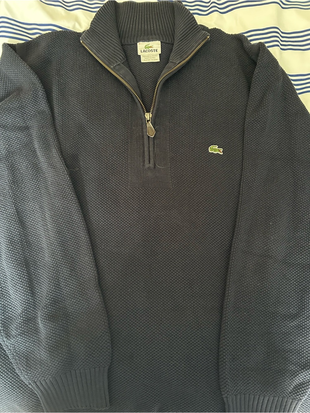 Lacoste Men's Dark Navy Half-Zip Knit Sweater with Green Crocodile
